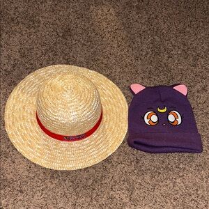 One Piece Luffy Straw Hat & Sailor Moon Winter Beanie 
Anime Hat Bundle